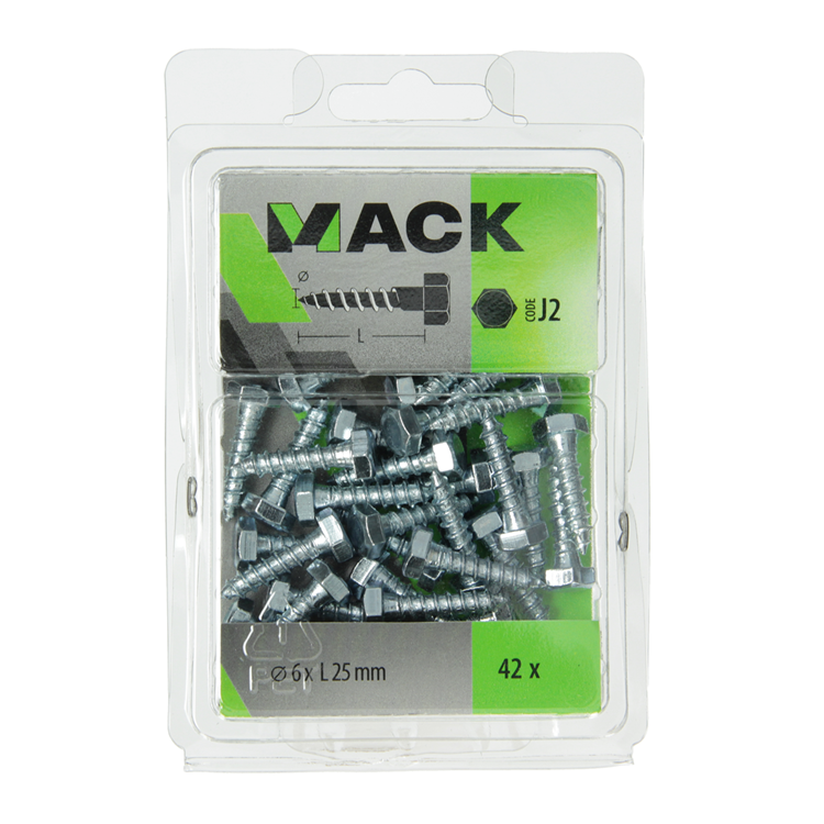 Mack 1018036 - Holzgewindebolzen verzinkter Stahl 42 Stück 6 x 25 mm | 5 Stück
