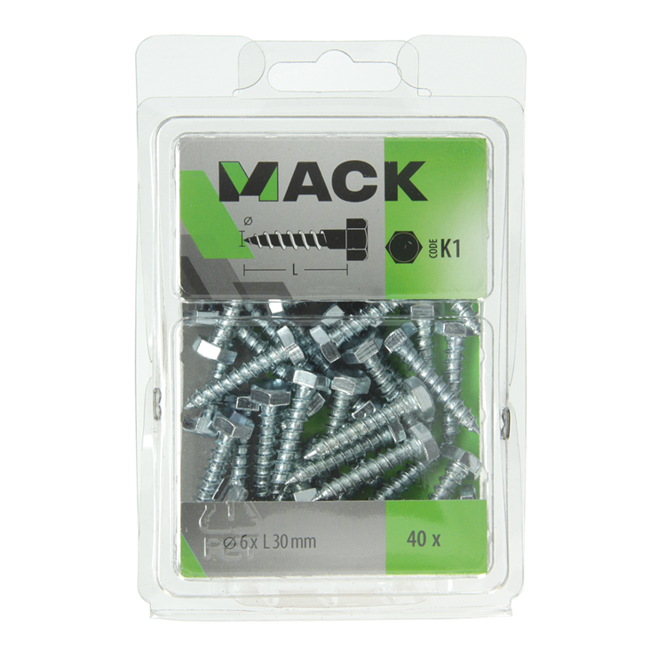 Mack 1018037 - Holzgewindebolzen Stahl verzinkt 40 Stück 6 x 30 mm | 5 Stück