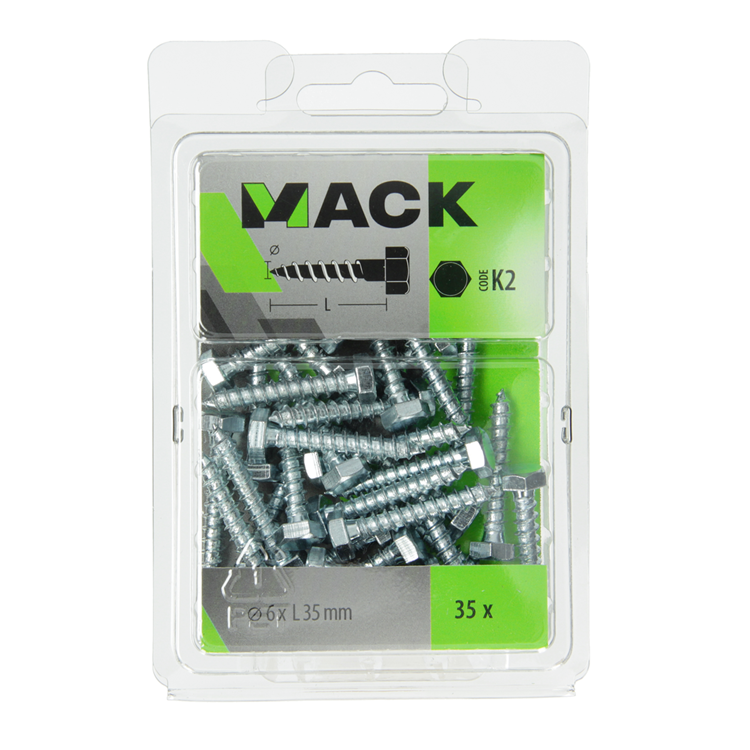 Mack 1018038 - Holzgewindebolzen Stahl verzinkt 35 Stück 6 x 35 mm | 5 Stück