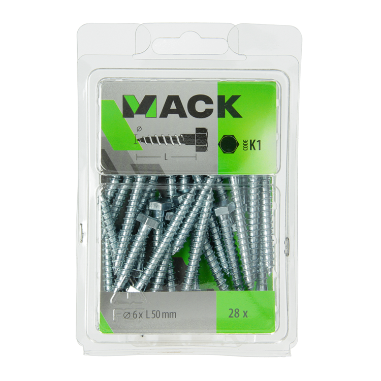 Mack 1018040 - Holzgewindebolzen Stahl verzinkt 28 Stück 6 x 50 mm | 5 Stück