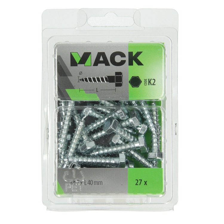 Mack 1018043 - Holzgewindebolzen Stahl verzinkt 27 Stück 7 x 40 mm | 5 Stück