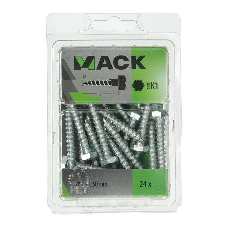 Mack 1018044 - Holzgewindebolzen Stahl verzinkt 24 Stück 7 x 50 mm | 5 Stück