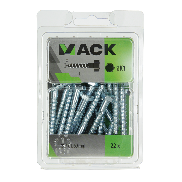 Mack 1018045 - Holzgewindebolzen verzinkter Stahl 22 Stück 7 x 60 mm | 5 Stück