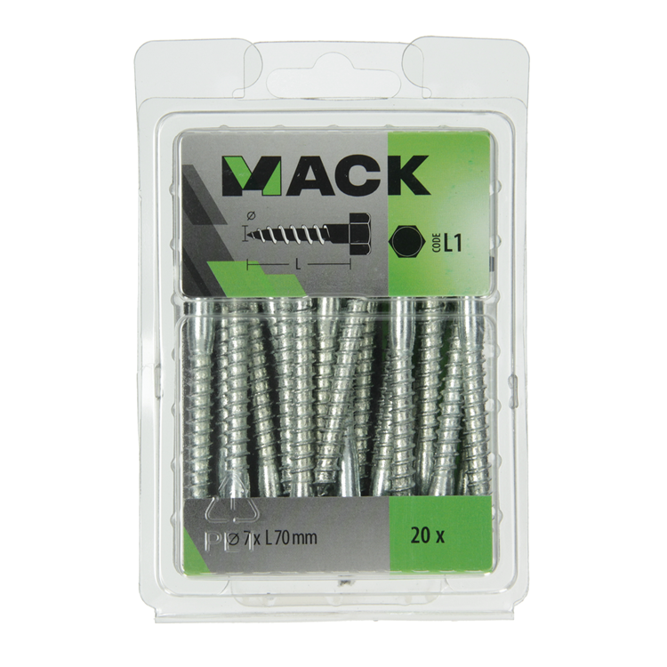 Mack 1018046 - Holzgewindebolzen Stahl verzinkt 20 Stück 7 x 70 mm | 5 Stück