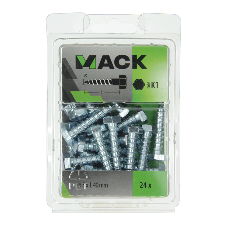 Mack 1018048 - Holzgewindebolzen Stahl verzinkt 24 Stück 8 x 40 mm | 5 Stück