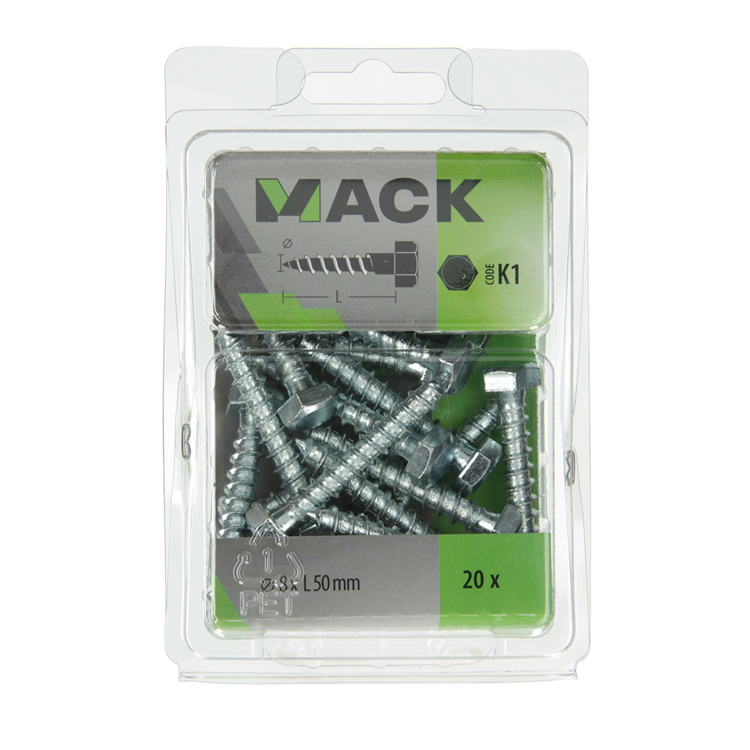 Mack 1018049 - Holzgewindebolzen Stahl verzinkt 20 Stück 8 x 50 mm | 5 Stück