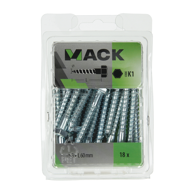 Mack 1018050 - Holzgewindebolzen Stahl verzinkt 18 Stück 8 x 60 mm | 5 Stück
