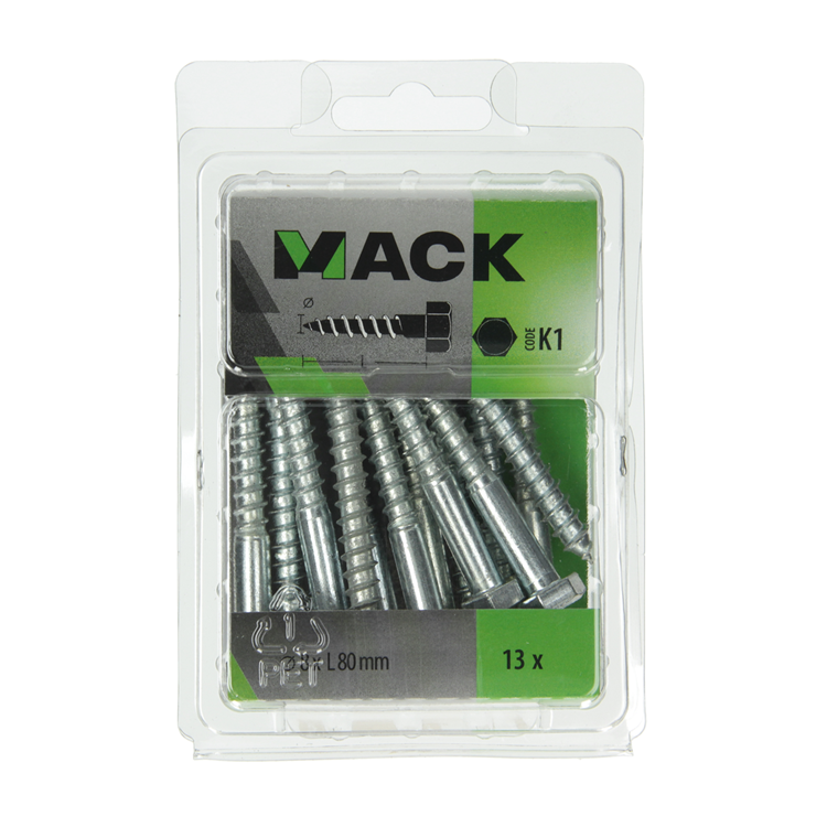 Mack 1018052 - Holzgewindebolzen Stahl verzinkt 13 Stück 8 x 80 mm | 5 Stück