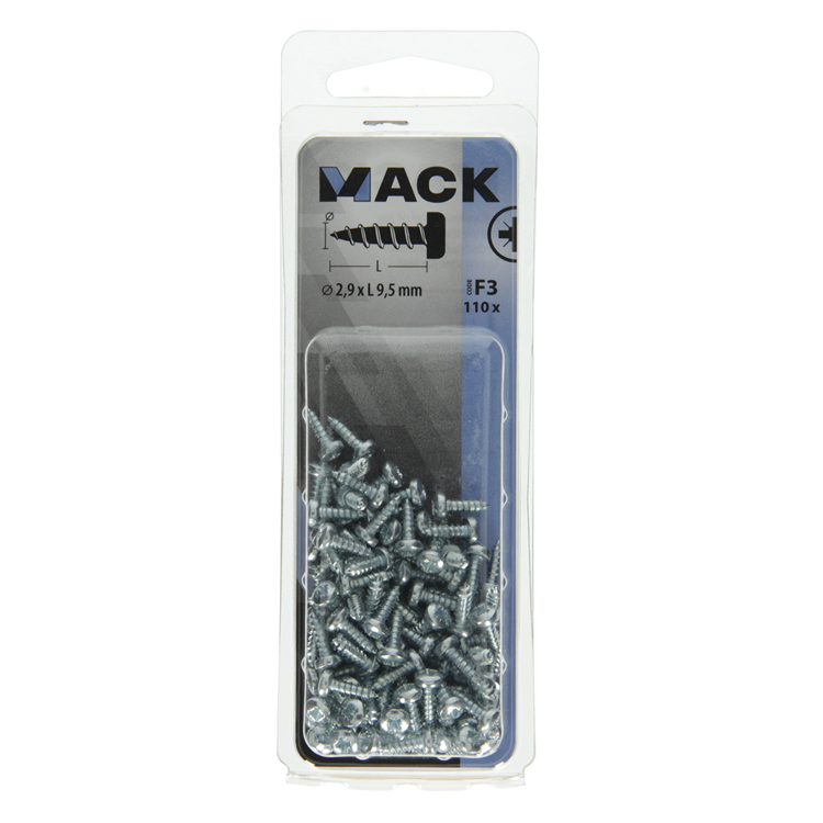 Mack 1018054 - selbstschneidende Schraube Zylinderkopf beschichtet 110 Stück 2,9 x 9,5 mm | 10 Stück