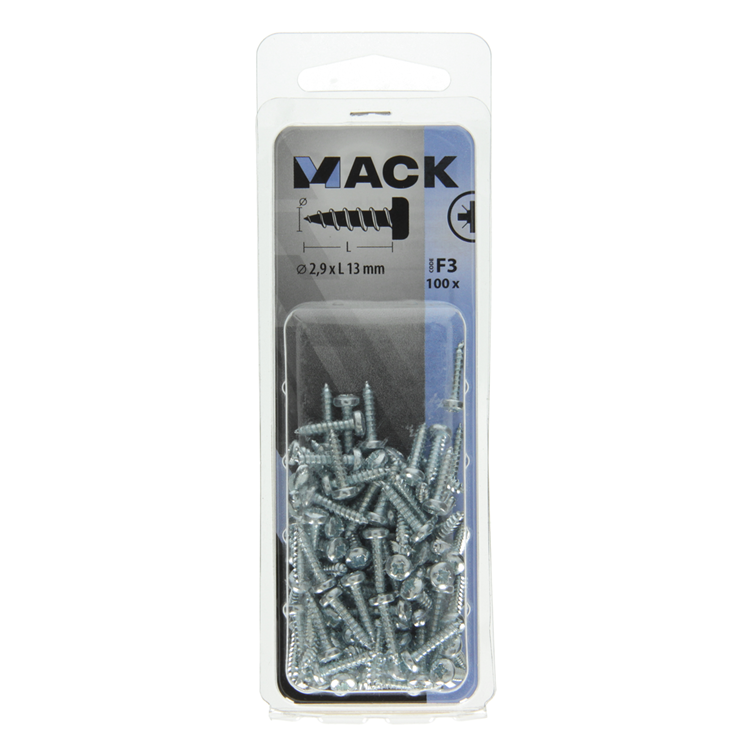 Mack 1018055 - Blechschraube Zylinderkopf verzinkt 100 Stück 2,9 x 13 mm | 10 Stück