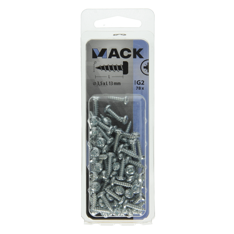 Mack 1018058 – selbstschneidende Schraube mit Zylinderkopf, verzinkt. 78 Stück 3,5 x 13 mm | 10 Stück