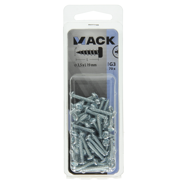 Mack 1018060 - Blechschraube Zylinderkopf verzinkt 70 Stück 3,5 x 19 mm | 5 Stück