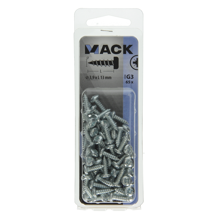 Mack 1018062 – selbstschneidende Schraube mit Zylinderkopf, verzinkt. 65 Stück 3,9 x 13 mm | 10 Stück
