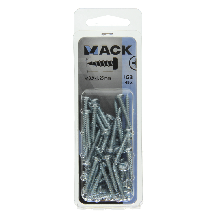 Mack 1018065 - Blechschraube Zylinderkopf verzinkt 48 Stück 3,9 x 25 mm | 5 Stück