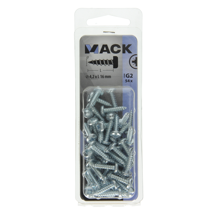 Mack 1018067 – selbstschneidende Schraube mit Zylinderkopf, verzinkt. 54 Stück 4,2 x 16 mm | 5 Stück