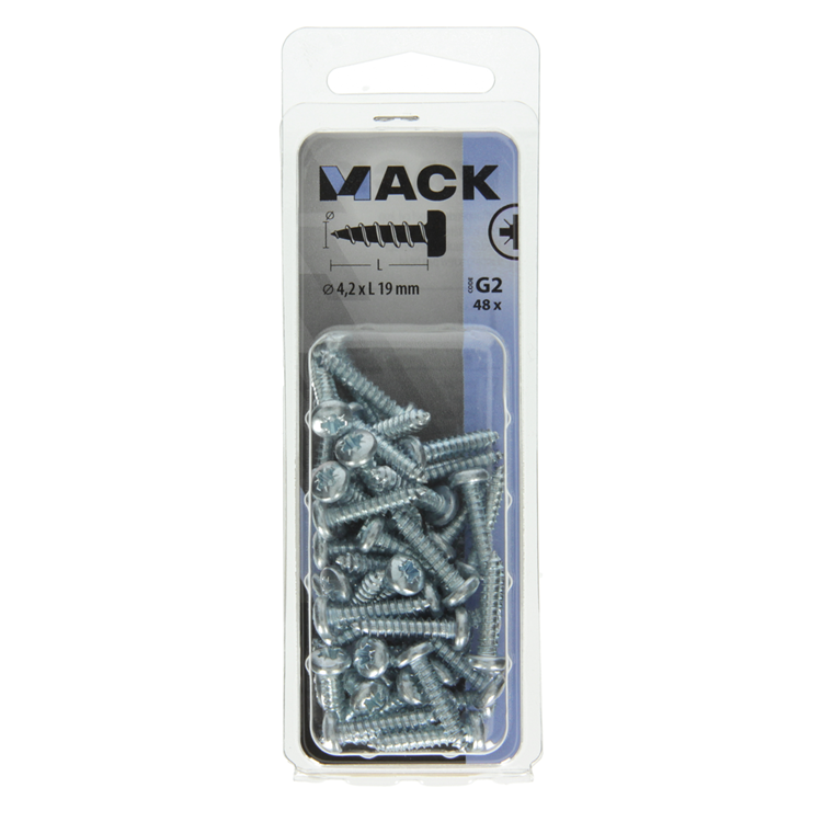 Mack 1018068 – selbstschneidende Schraube mit Zylinderkopf, verzinkt. 48 Stück 4,2 x 19 mm | 5 Stück