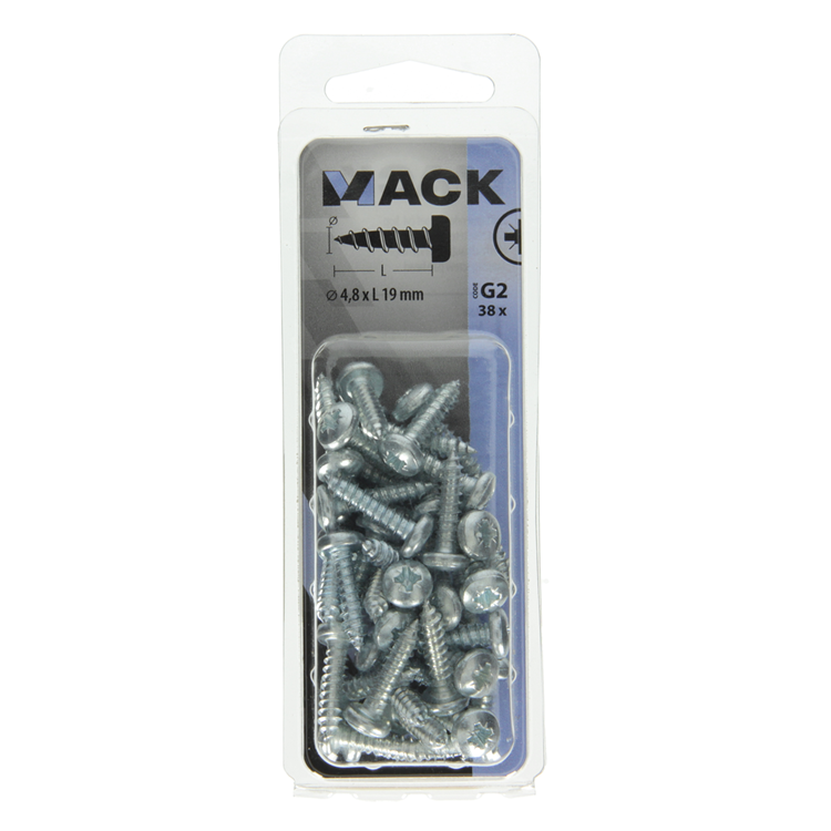 Mack 1018071 – selbstschneidende Schraube mit Zylinderkopf, verzinkt. 38 Stück 4,8 x 19 mm | 5 Stück