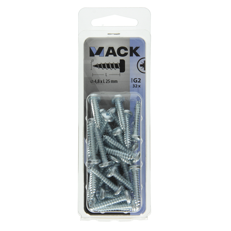 Mack 1018072 – selbstschneidende Schraube mit Zylinderkopf, verzinkt. 32 Stück 4,8 x 25 mm | 5 Stück