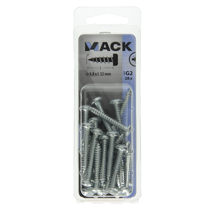 Mack 1018073 – selbstschneidende Schraube mit Zylinderkopf, verzinkt. 28 Stück 4,8 x 32 mm | 5 Stück