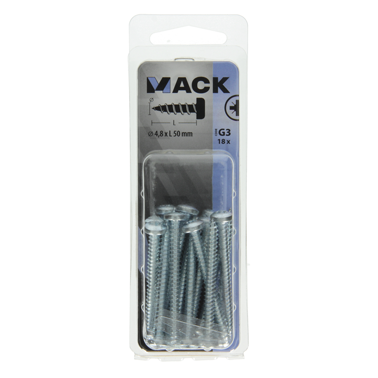 Mack 1018075 - Blechschraube Zylinderkopf verzinkt 18 Stück 4,8 x 50 mm | 5 Stück