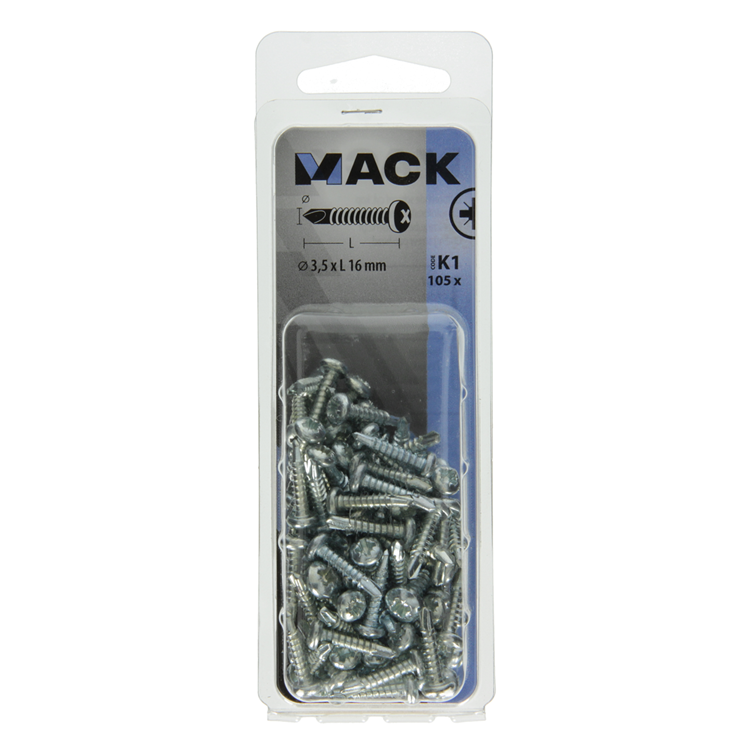 Mack 1018082 - Bohrschraube Zylinderkopf verzinkt 105 Stück 3,5 x 16 mm | 5 Stück