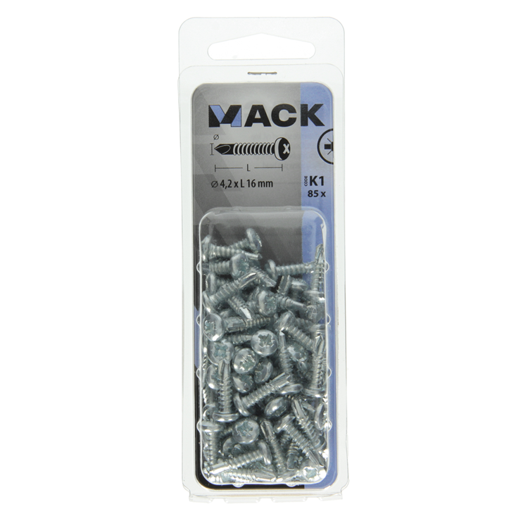 Mack 1018083 – selbstbohrende Schraube Zylinderkopf verzinkt. 85 Stück 4,2 x 16 mm | 5 Stück