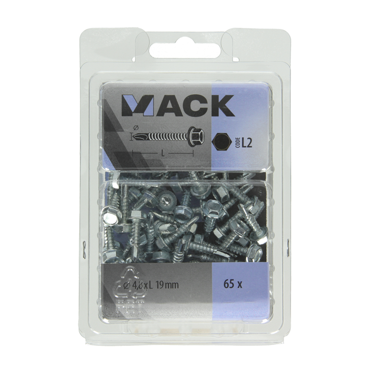 Mack 1018087 – selbstbohrende Sechskantschraube. Kopfkond. 65 Stück 4,8 x 19 mm | 5 Stück