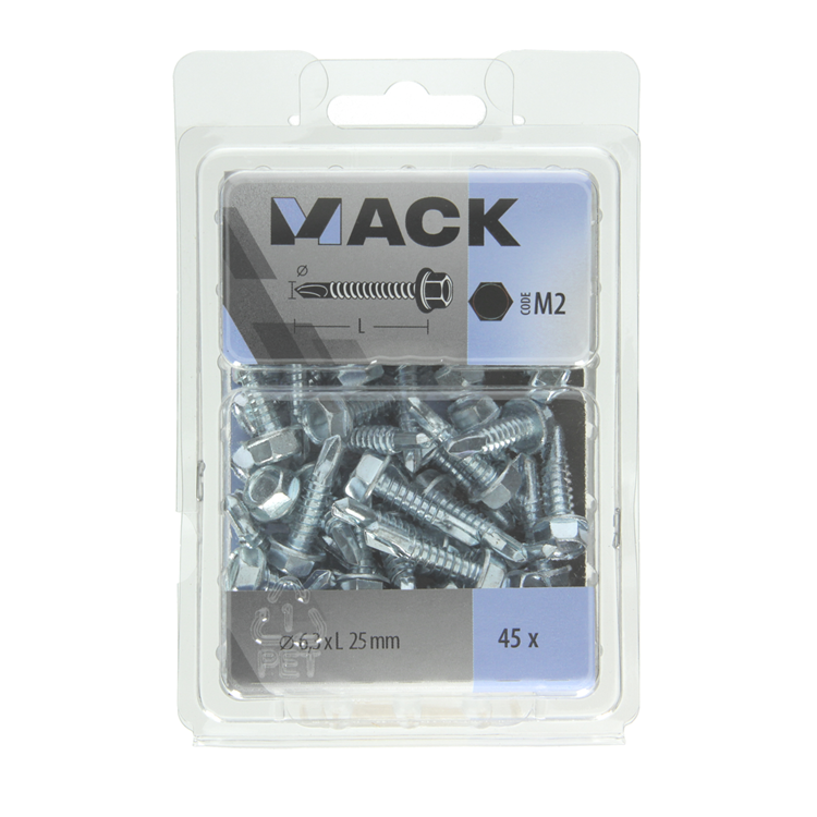 Mack 1018088 – selbstbohrende Sechskantschraube. Kopf verzinkt. 45 Stück 6,3 x 25 mm | 5 Stück