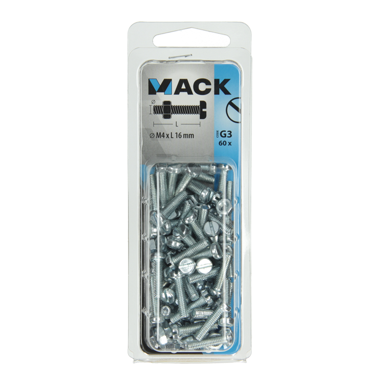 Mack 1018090 - Metallschraubzyl. Kopf + Mutter plattiert 60 Stück M4 x 16 mm | 5 Stück