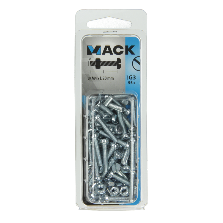 Mack 1018091 - Metallschraubzyl. Kopf + Mutter plattiert 55 Stück M4 x 20 mm | 5 Stück