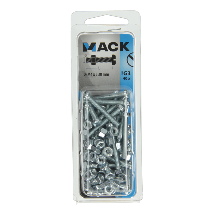 Mack 1018092 - Metallschraubzyl. Kopf + Mutter plattiert 40 Stück M4 x 30 mm | 5 Stück