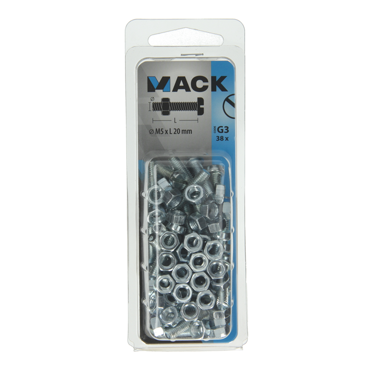 Mack 1018094 - Metallschraubzyl. Kopf + Mutter plattiert 38 Stück M5 x 20 mm | 5 Stück