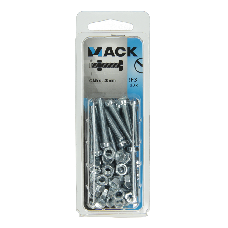 Mack 1018095 - Metallschraubzyl. Kopf + Mutter plattiert 28 Stück M5 x 30 mm | 5 Stück