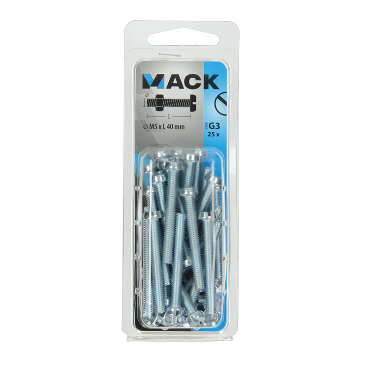 Mack 1018096 - Metallschraubzylinder Kopf + Mutter plattiert .25 Stück M5 x 40 mm | 5 Stück