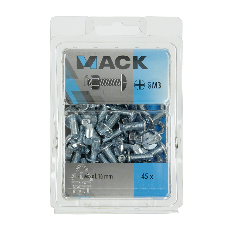 Mack 1018099 – Heizungsschraube + Mutter aus verzinktem Stahl, 45 Stück, M6 x 16 mm | 5 Stück