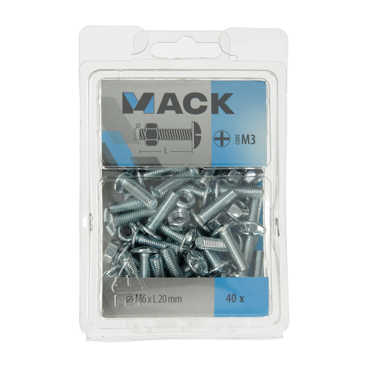 Mack 1018100 – Heizungsschraube + Mutter aus verzinktem Stahl, 40 Stück, M6 x 20 mm | 5 Stück