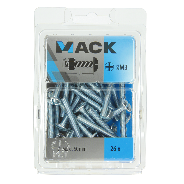 Mack 1018103 – Heizungsschraube + Mutter aus verzinktem Stahl, 26 Stück, M6 x 50 mm | 5 Stück