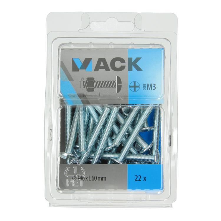 Mack 1018104 – Ofenschraube + Mutter aus verzinktem Stahl, 22 Stück, M6 x 60 mm | 5 Stück