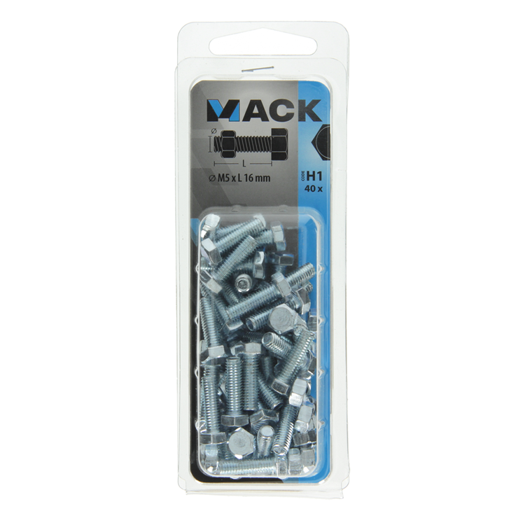 Mack 1018106 – Hahnschraube + Mutter aus verzinktem Stahl, 40 Stück, M5 x 16 mm | 5 Stück