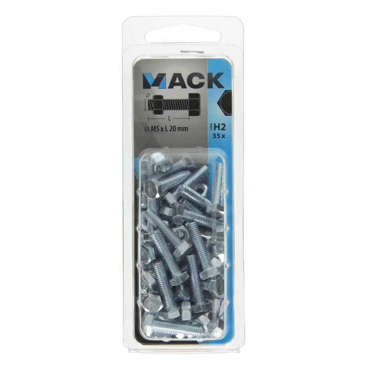 Mack 1018107 – Hahnschraube + Mutter aus verzinktem Stahl, 35 Stück, M5 x 20 mm | 5 Stück