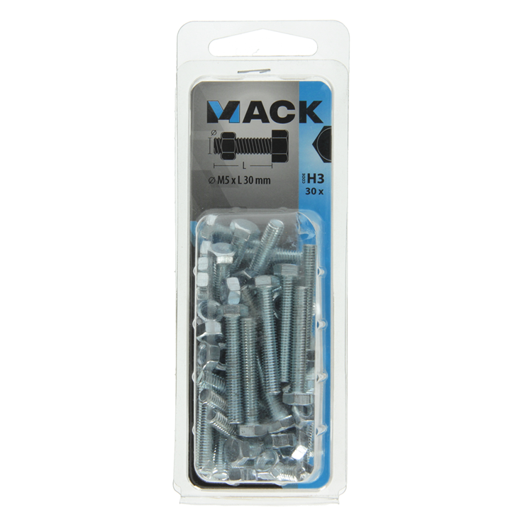 Mack 1018108 – Hahnschraube + Mutter aus verzinktem Stahl, 30 Stück, M5 x 30 mm | 5 Stück