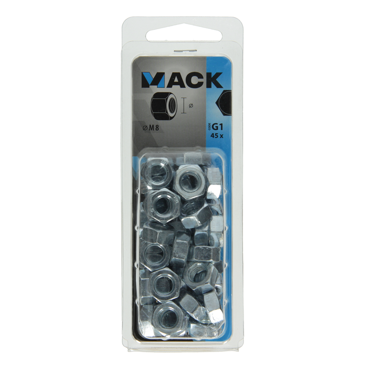 Mack 1018111 - Sechskantmutter Stahl verzinkt 45 Stk. M 8 | 5 Stück