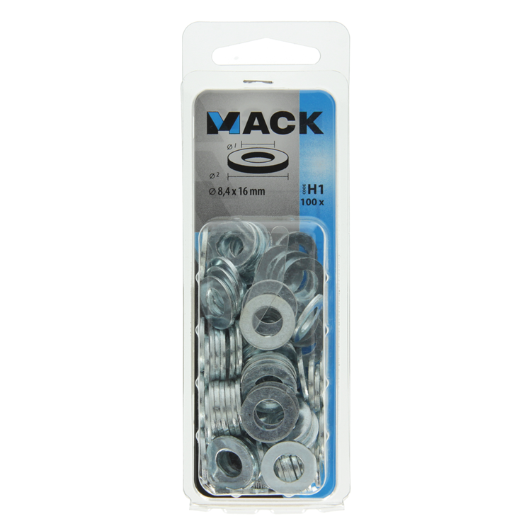 Mack 1018118 - Unterlegscheibe Stahl verzinkt 100 Stück 8,4 x 16 mm | 5 Stück