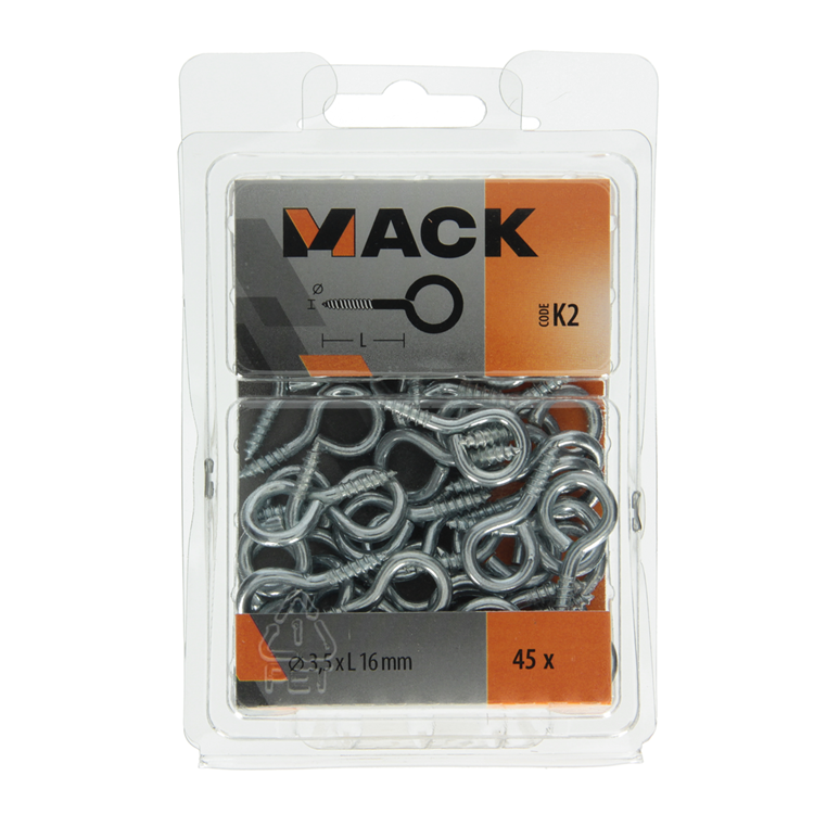 Mack 1018135 - Schraubenöse aus verzinktem Stahl, 45 Stück, 3,5 x 16 mm | 5 Stück