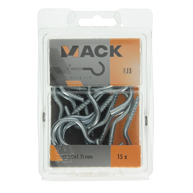 Mack 1018141 - Schraubhaken Stahl verzinkt 15 Stück 5,0 x 35 mm | 5 Stück
