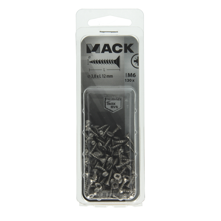 Mack 1019979 - Spanplattenschraube VZ-Kopf Edelstahl 130 Stück 3,0 x 12 mm | 5 Stück