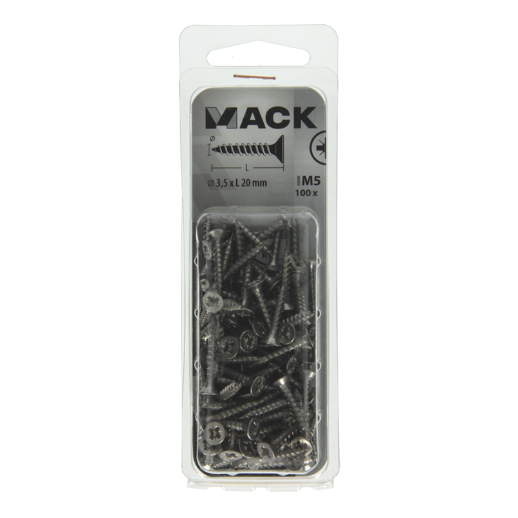 Mack 1019982 – Spanplattenschraube VZ-Kopf Edelstahl 100 Stück 3,5 x 20 mm | 5 Stück