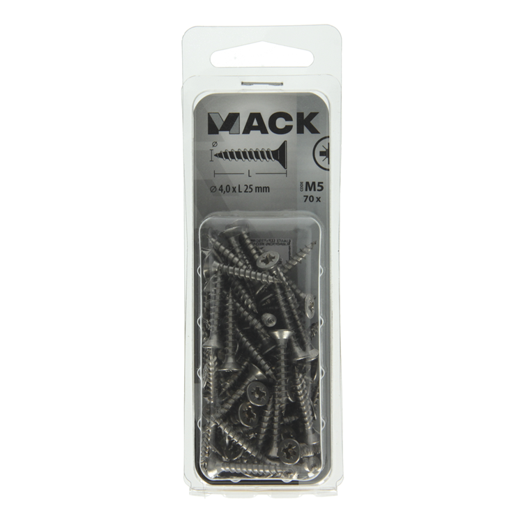 Mack 1019987 - Spanplattenschraube VZ-Kopf Edelstahl 70 Stück 4,0 x 25 mm | 5 Stück