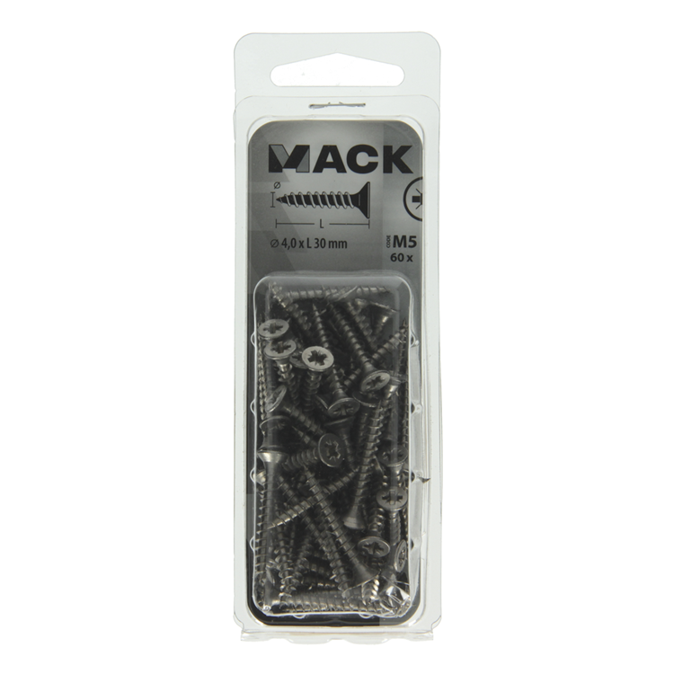 Mack 1019988 - Spanplattenschraube VZ-Kopf Edelstahl 60 Stück 4,0 x 30 mm | 5 Stück