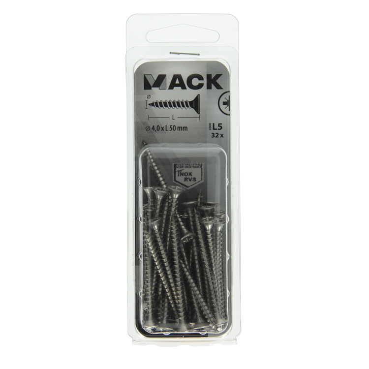 Mack 1019992 - Spanplattenschraube VZ-Kopf Edelstahl 32 Stück 4,0 x 50 mm | 5 Stück